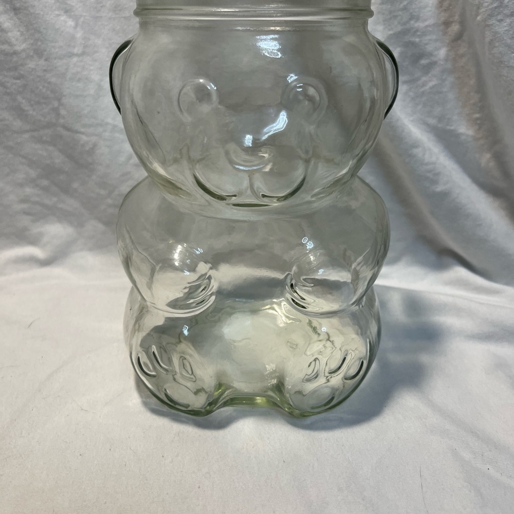 Vintage Clear Glass bear shaped peanut butter jar-no lid
